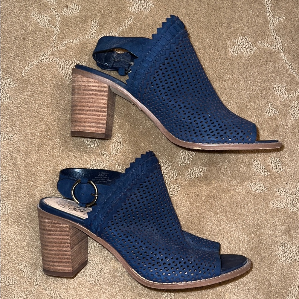 Vince Camuto Blue Tricinda Laser Cut Slingback Block Heel Sandals, Sz 8.5